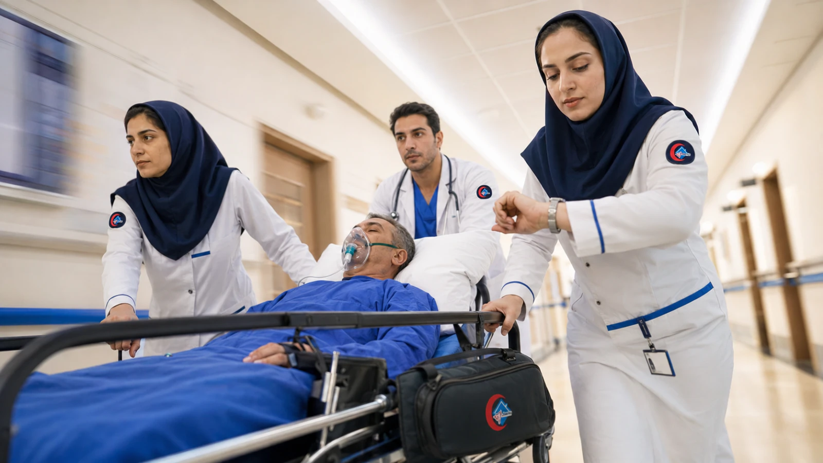 انتقال فوری بیمار سکته مغزی روی برانکارد به سمت بخش MRI در زمان طلایی درمان