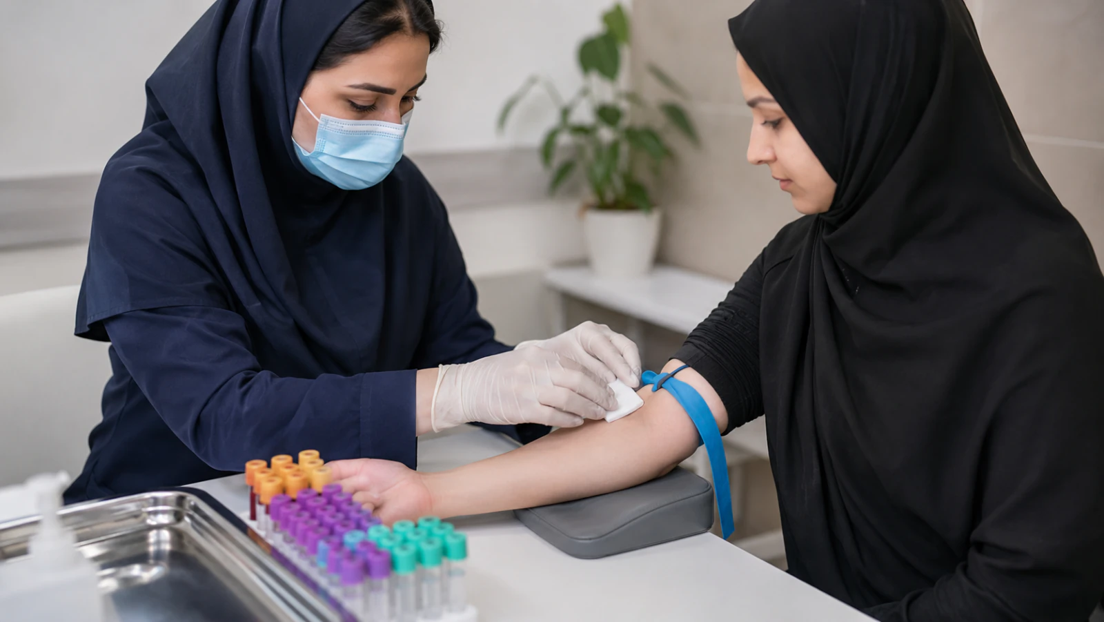 نمونهگیری دقیق خون توسط پرستار حرفهای در درمانگاه آذرنجات تبریز