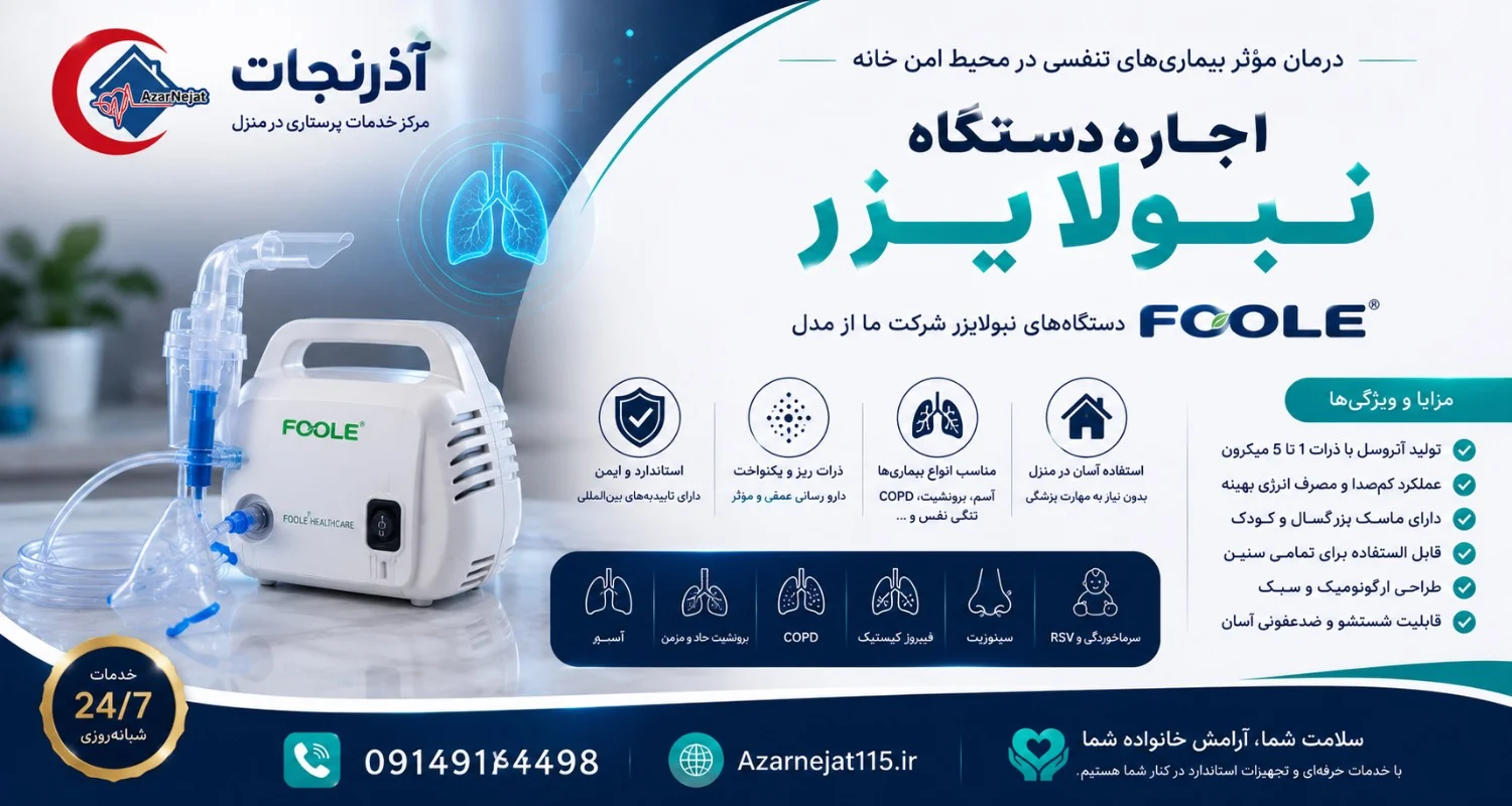 کاربرد دستگاه نبولایزر در درمان آسم، برونشیت حاد و مزمن، COPD، فیبروز کیستیک، سینوزیت و سرماخوردگی و RSV در کودکان و بزرگسالان؛ اجاره نبولایزر خانگی در تبریز - آذرنجات