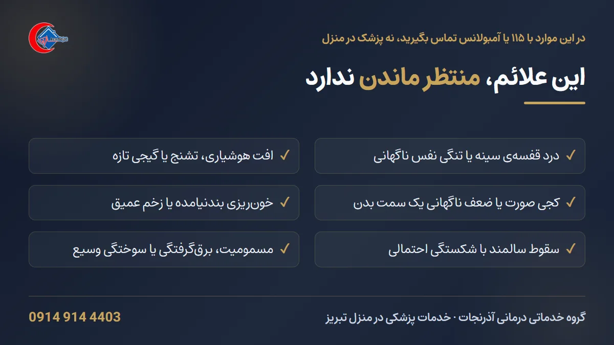 علائم خطری که در آن‌ها نباید منتظر ویزیت پزشک در منزل ماند و باید فوری با اورژانس یا آمبولانس تماس گرفت