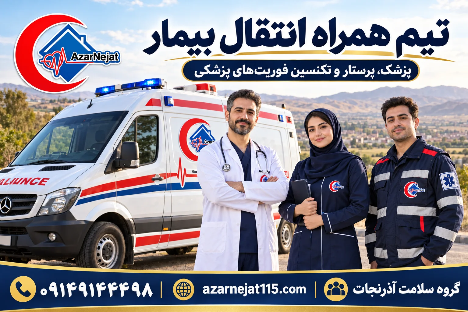 تیم همراه انتقال بیمار در باسمنج: پزشک، پرستار و تکنسین فوریت‌های پزشکی